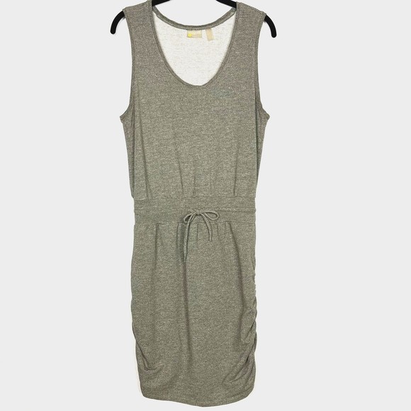 Zella Terry Dress Womens Small Gray Heather Waist Ties Sleeveless Ruched Mini - Picture 1 of 14